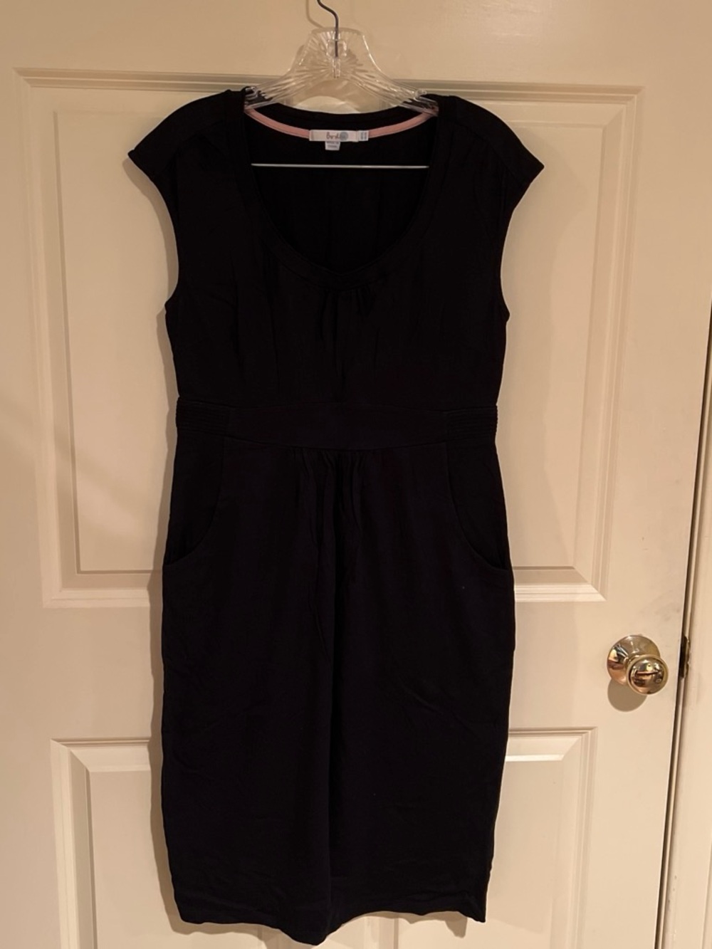 Boden Black Cap-Sleeve Ponte Dress with Pockets
